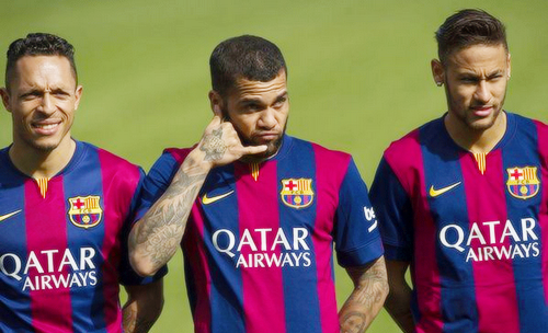 campnou-s: The South-American Barça players at a sponsor event today [18/02/15].