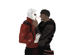 lambchestnut:  Happy Valentine’s Day!! It’s the day for Pocky, eat eat and kiss kiss.These two old men are super cute!!Blackwatch commander x Vampire Jack(Vampire skin is my favorite!!