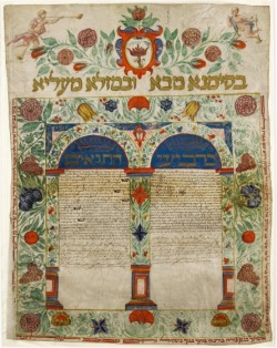 centuriespast:   Marriage Contract  Pisa (Italy), 1721 Ink and paint on parchment 24 x 18 15/16 in. (61 x 48.1 cm) The Jewish Museum, New York 