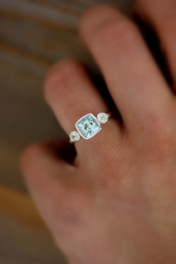 ringtorulethemall:  14k White Gold Ring in Aquamarine and White Sapphire Cushion Cut Gemstone Ring rings