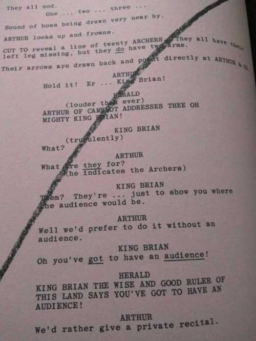 lucrezianoin:I found the script of The Monty Python and the Holy Grail and all the comments and adde