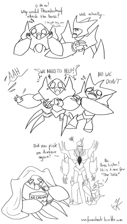 uniformshark: Don’t be sad Eggbaby TuT all is well, you just have two daddies now!The minicons were 