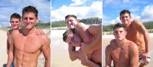 Australian lifeguard twins Jessy and Travis. There’s a pretty funny video of them sandwich-fucking a blow-up doll - can’t find any decent stills.