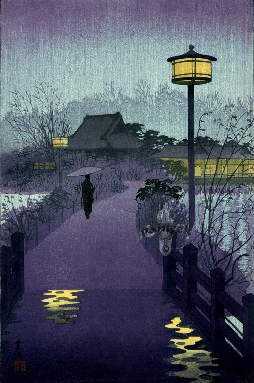 Kasamatsu Shiro 笠松紫浪 (1898-1991)Rainy evening at Shinobazu pond 不忍池, Tokyo - Japan - 1938