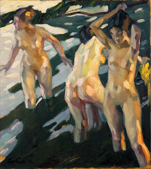 Bathers, 1914by Leo Putz (Art Nouveau, Impressionism; Tyrolean - Italian, 1869 - 1940)