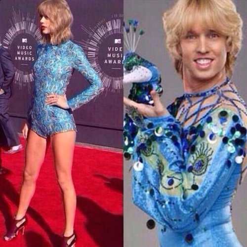 collegehumor:  Who Wore it Better: Taylor Swift or Jon Heder? Taylor Swift’s outfit from last night’s VMAs looks a little familiar.  