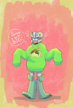 dark-lord-zafiel:  A giant Sweater on a mini-bot.