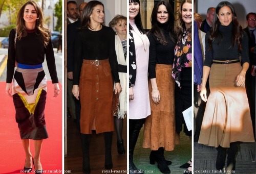 royal ladies in black tops and midi skirts