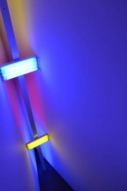 d3cker:   	Neon Lights by Hadley Stevenson    	Via Flickr: 	An art installation at the BMA. One long metal pole(?) holds up three sets of neon lights in a corner. This is probably inaccurate but it may be at least 10 meters.Taken at the Baltimore Museum