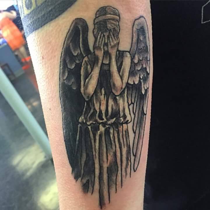 weeping angel Tatto  Angel tattoo Angel tattoo designs Grey ink tattoo