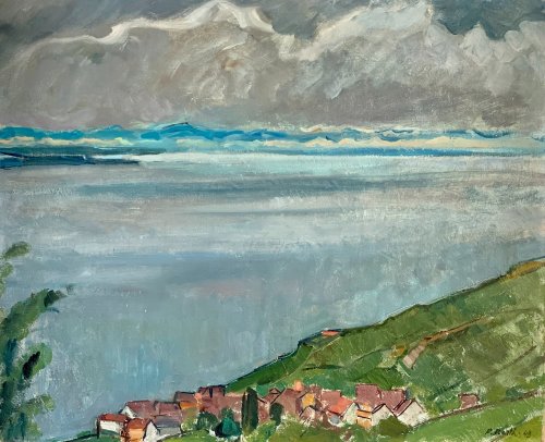 huariqueje: View of Lavaux and Lake Geneva   -  Paul Basilius Barth, 1943.Swiss, 1881