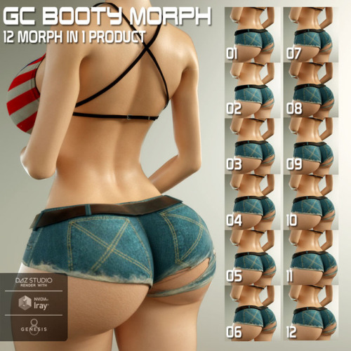 guhzcoituz is at it again! This time the perfect booty morph for Genesis 8 Female! Included are a total of 12 full Booty shape morphs. Compatible in Daz Studio 4.9 and up!GC Booty Morph For G8Fhttps://renderoti.ca/GC-Booty-Morph-For-G8F