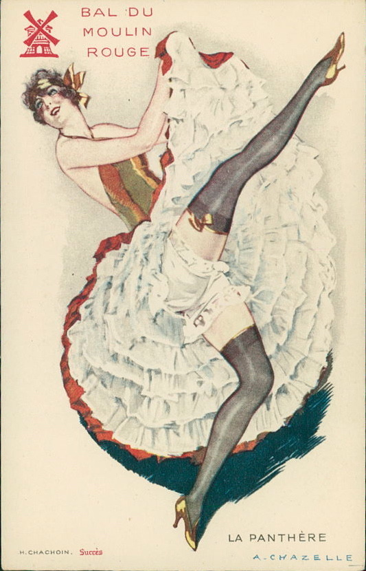 maudelynn:  A Trio of French Postcards advertising dancers at the Moulin Rouge via chambreclose