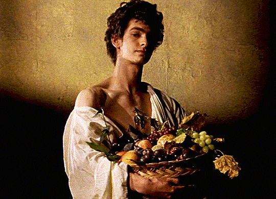 fruitblr:ANDREW GARFIELDas Caravaggio’s “Boy with Fruit” in Simon Schama’s The Power of Art (2006)
