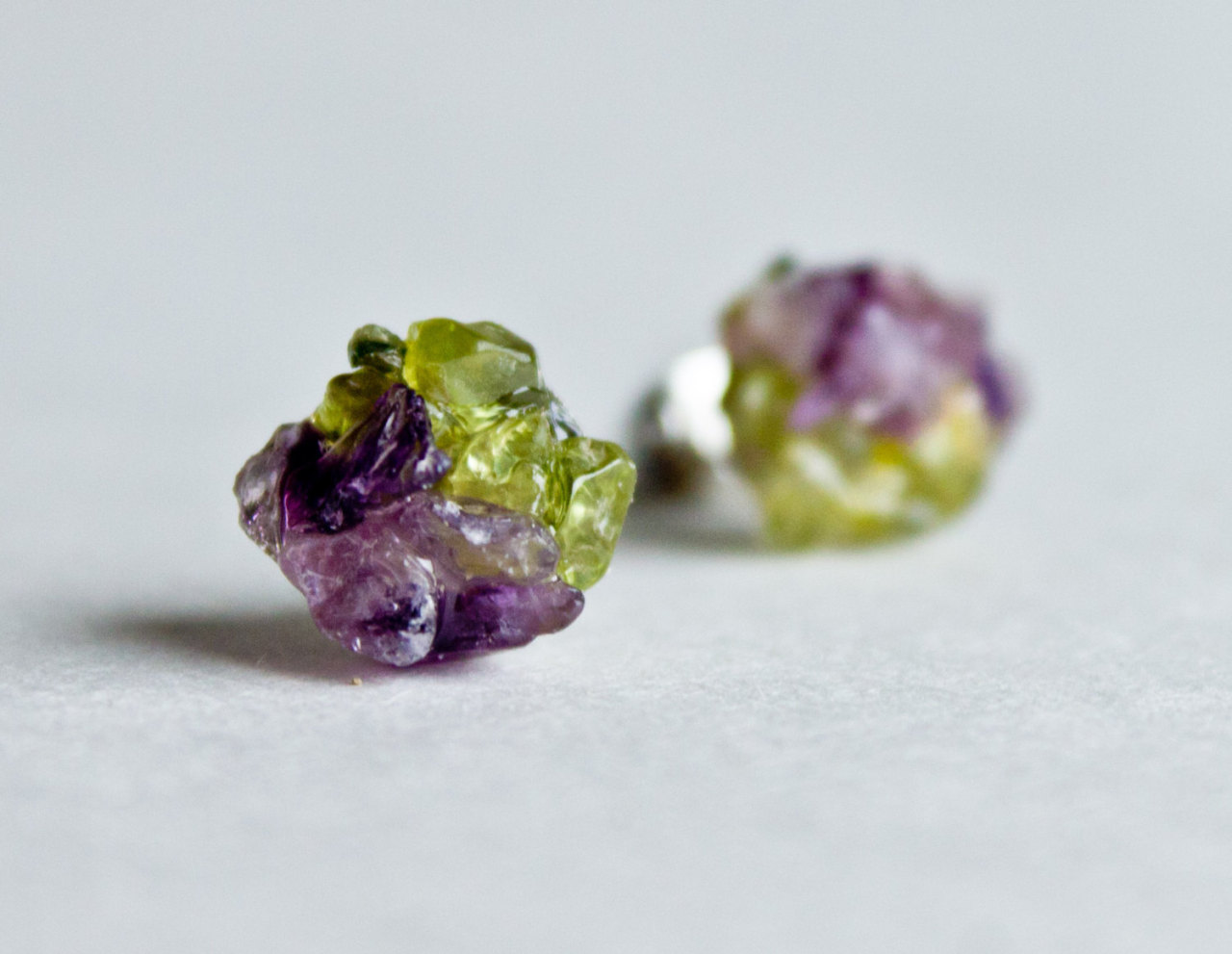 Amethyst peridot stud earrings Rough Gemstone stud earrings Spring post stud earring by CraftsGardenOfZen (22.00 USD) http://ift.tt/Uerw7N