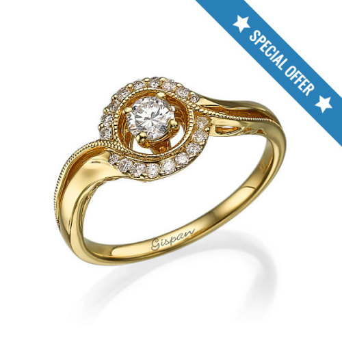 Sale Vintage Engagement Ring 14K yellow gold unique milgrain for wedding, jewelry sale, Antique Ring