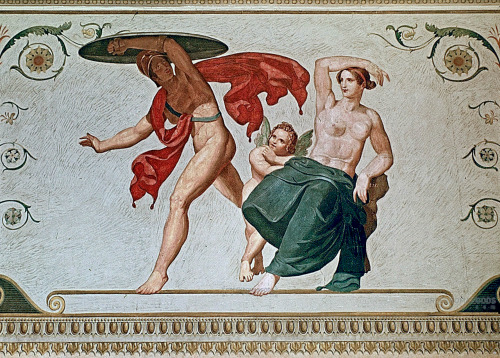 greekromangods: Ares(?), Aphrodite(?), and Eros 1827 Karl Friedrich Schinkel (1781–1841) Mural pain