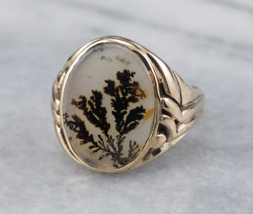 Mid-Century 10k Gold Dendritic Agate Ring