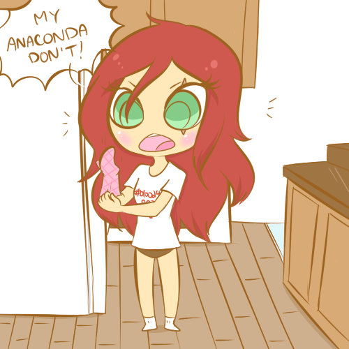 zulidoodles:  [[My friend replaced my entire workout playlist with Anaconda by Nicki Minaj as a prank, but joke’s on him; it inspired me to make this lame comic]]  x3! Cute =p