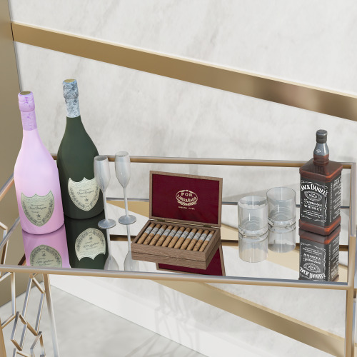 Luxe Mirrored Bar Cart &amp; Clutter Set Contains:• Mirrored Bar Cart - 8 swatches• Dom Pérignon Cha