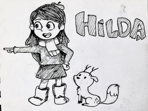 inktober day 21 - guess who bingewatched all of hilda on the flight to nasa!