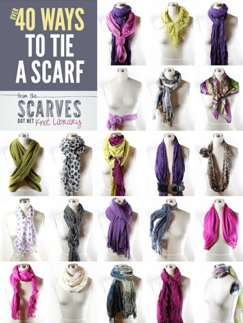 truebluemeandyou: Fifty Ways to Tie a Scarf from Scarves Dot Net here (look at high res version).&nb