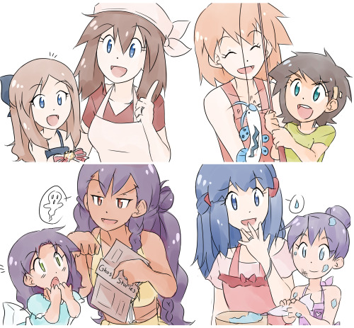 kasuria:Pokemoms and pokedaughters! May with Allie, Misty with Skye, Iris with Cicily (credit pkmnco