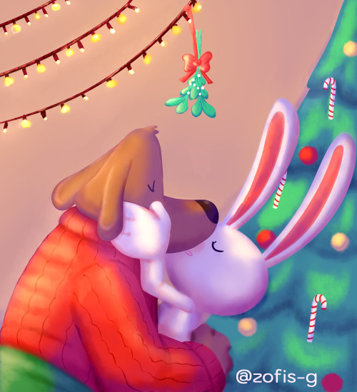 Secret Santa drawing for @2somethingelseyoumightknow2! They asked for a kiss under the mistletoe and