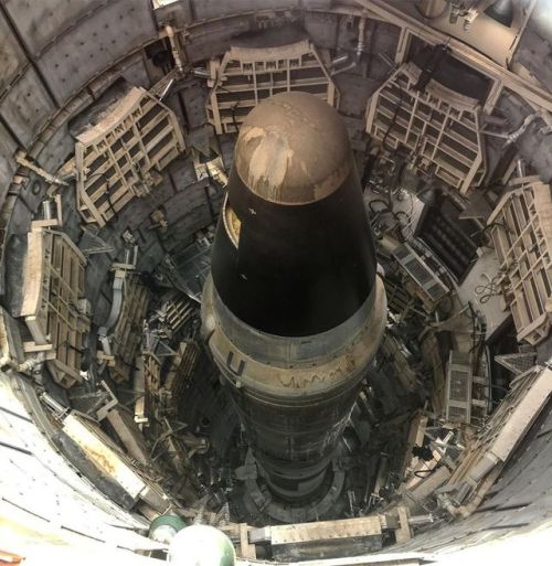Titan II missile silo with a Titan II ICBM still inside. The missile is 103 ft tall and the rectangu
