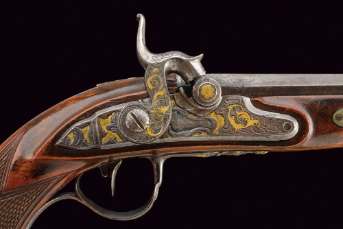 Cased and gold inlaid set of percussion pistols crafted by Jacob Kuchenreuter of Bavaria, mid 19th c