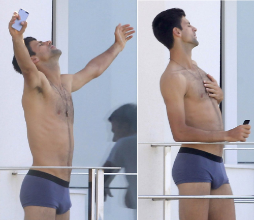 mynewplaidpants:  I have found religion in these pictures of Novak Djokovic hanging out on his hotel balcony. SEE LOTS HERE!!!