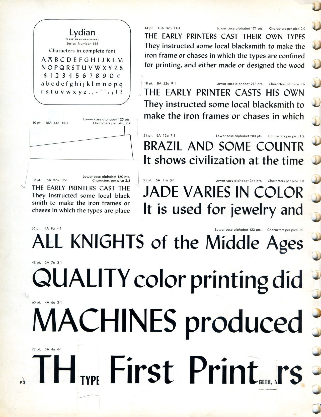 Type Specimen Sheets of Lydian Typeface American Type Founders Company 