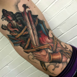 thievinggenius:  Tattoo done by Mitchell Allenden.https://instagram.com/sneakymitch/