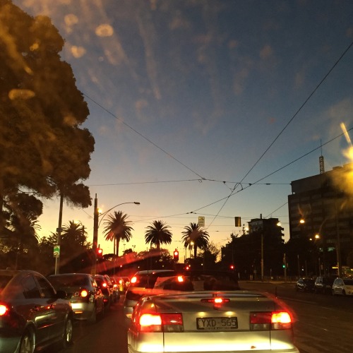 Dusk drive home from Luna Park, loaded up on hot jam doughnuts, with palms, convertible and sky fadi