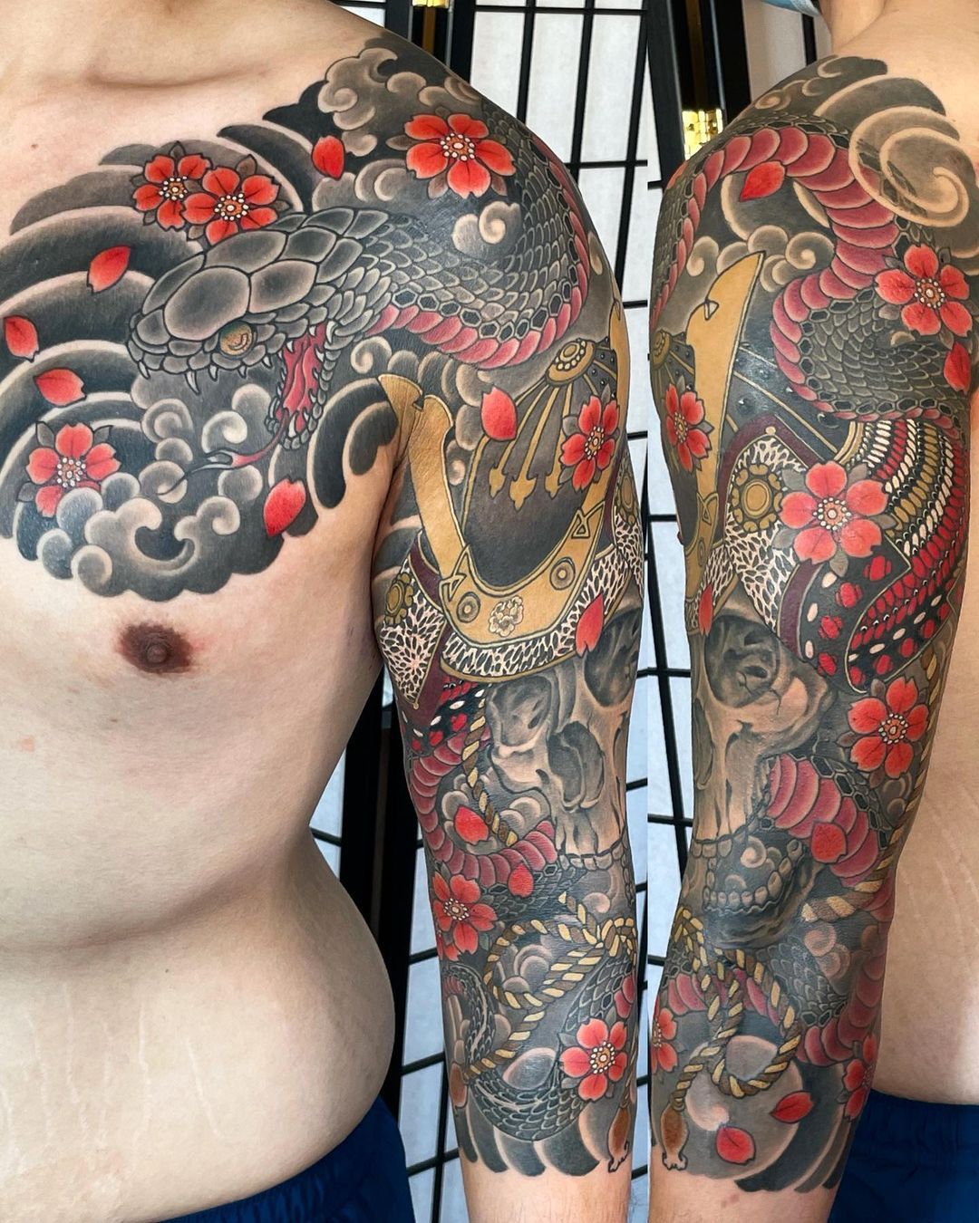 Samurai and snake sleeve by Boston Rogoz : Tattoos