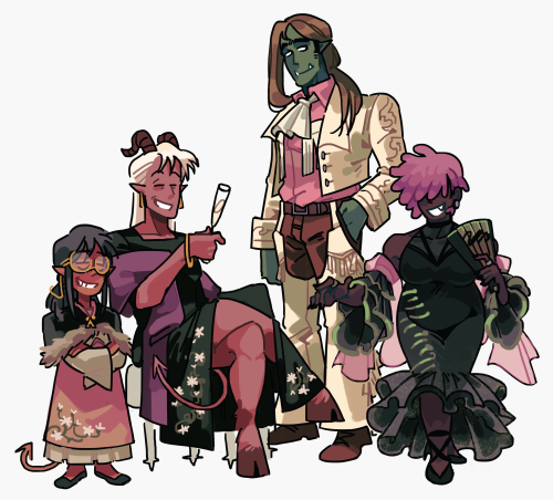chipchopclipclop:dnd art dump of some friendly npcs enjoying the fancy ball that the players went to