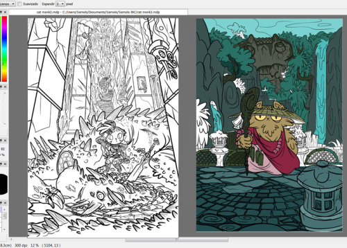 More WIPs! The monk cat is in coloring process and a new one I just finished inking related to our U