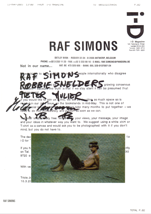 Sex archivings:  Not in our name, Raf Simons pictures