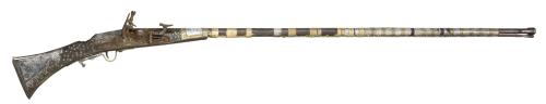 A silver and brass mounted snaphaunce musket originating from Morocco, 19th century. Click for large