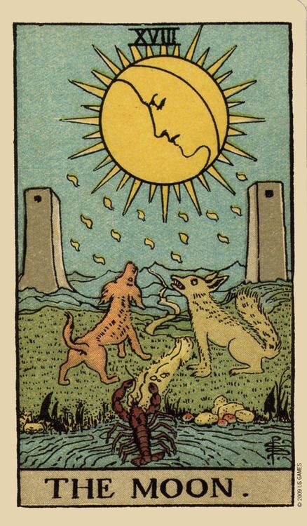 kmarx:The moon tarot card represents intuition, dreams, and the unconscious. The moon provides light