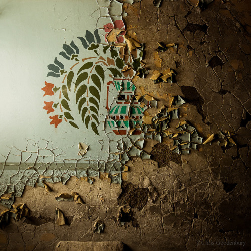 slowlycrumblingaway:  destroyed-and-abandoned:  A painted mural crumbling off the walls in a massive abandoned psychiatric center in NY. Source: FloodSpectre (flickr)  Reblogging one of my own photos :) 