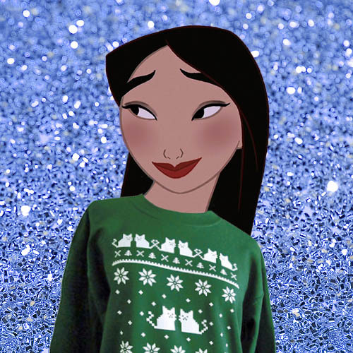 thesegirlsareperfectprincesses: Disney Princesses in holiday sweaters with a glitter background! Req