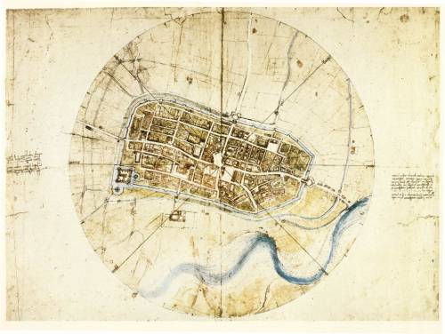 A plan of Imola, 1502, Leonardo Da VinciMedium: chalk,wash,ink,paper