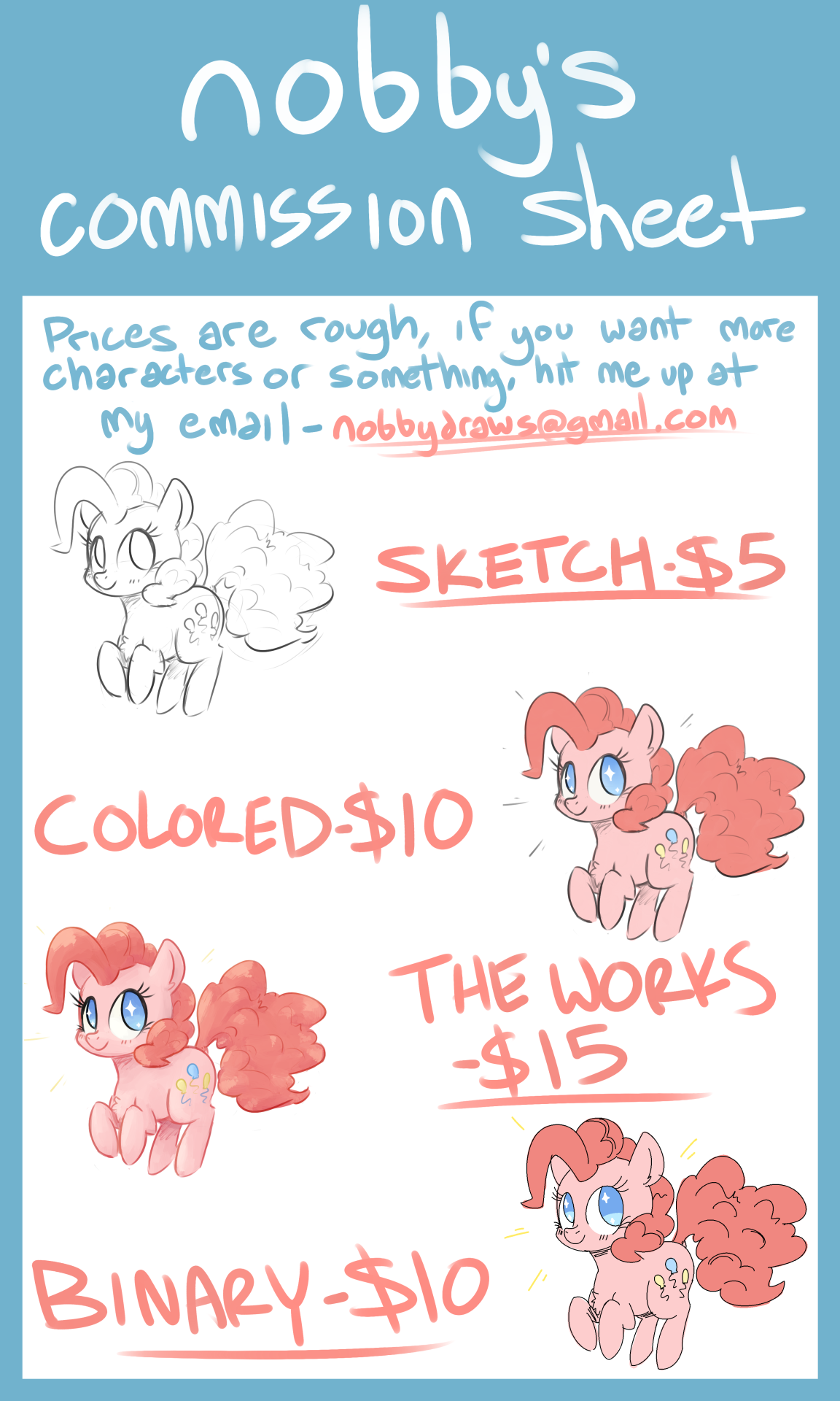 nobbydraws:  GIVE ME MONEY I’LL GIVE YOU ART OCs, pony, non-pony, nsfw, whatever.