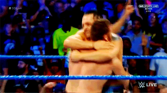 mith-gifs-wrestling: Sami Zayn and Tye Dillinger celebrate their win with hugs and