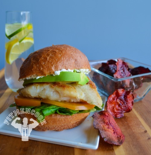 Postworkout Sea Bass Recovery Burger with homemade beet chips.  Perfect way to reward the body 