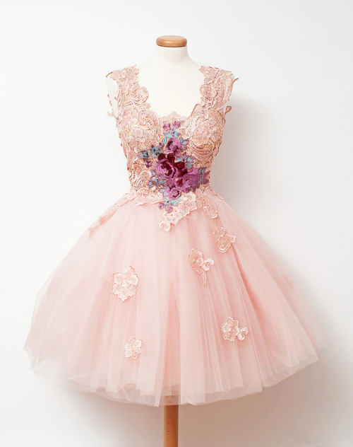 Pink &amp; Champagne Floral Tulle Dreses | by Chotronette