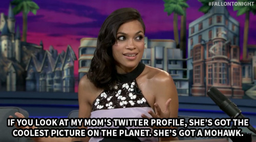 fallontonight:  Rosario Dawson has to step it up if she wants her haircut to impress her family.