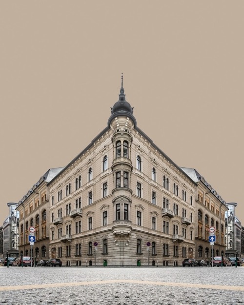 archatlas:    Corner Symmetry  In the words of the artist Zsolt Hlinka:My Corner Symmetry series takes the ideas from Urban Symmetry, and brings them one step forward. The buildings taken out of their usual environments return, but this time in a much