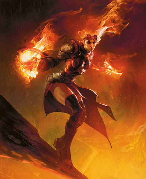 sarkhan-volkswagen:  Faces of the Multiverse” 4/23 Chandra Nalaar: Firebrand, Pyromaster, the Planeswalker set Ablaze.